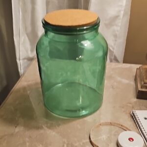 Brand New Green Glass Storage Jar with Cork Lid